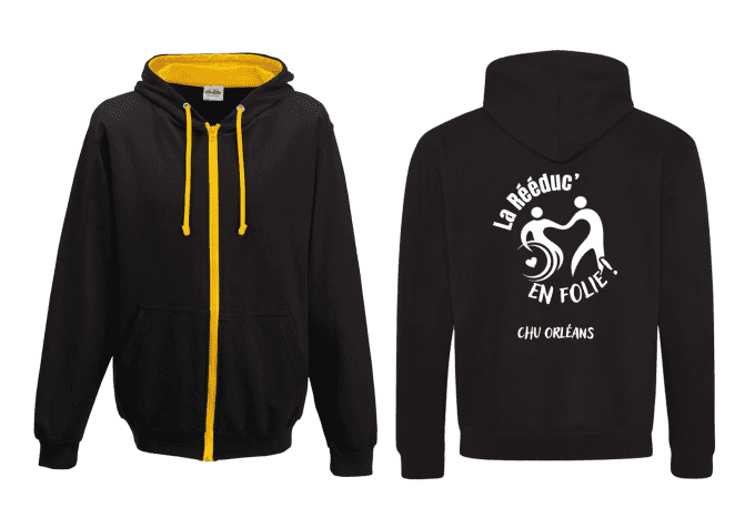 Sweat à capuche zippé bicolore // du S au 2XL // UNISEXE // CHU LA REEDUC EN FOLIE